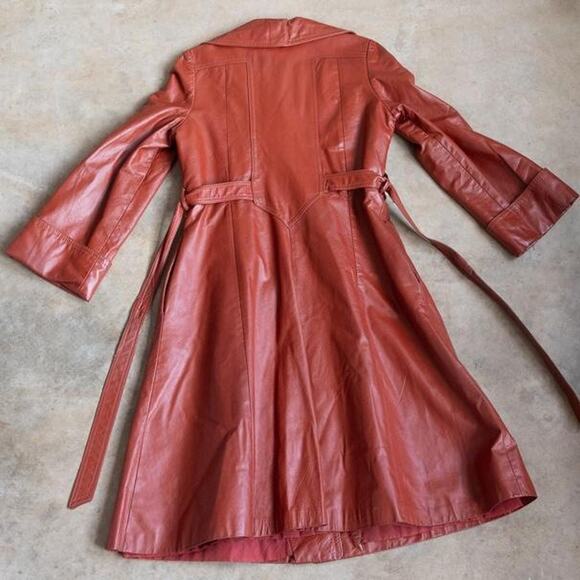 Vintage Orange Genuine Leather Trench Coat Size Medium - Picture 3 of 8